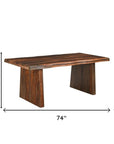 Seven Piece Brown Solid Wood Dining Set with Six Chairs
