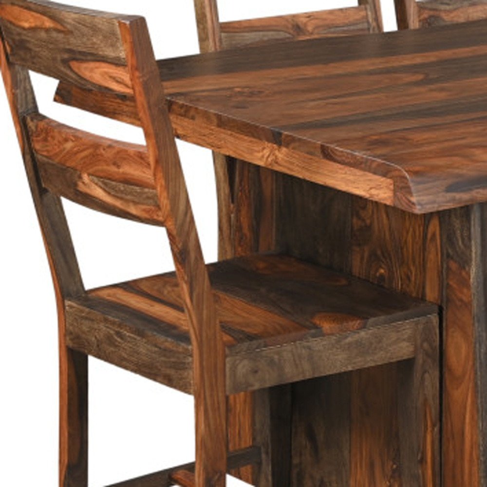 Nine Piece Brown Solid Wood Dining Set with Eight Chairs