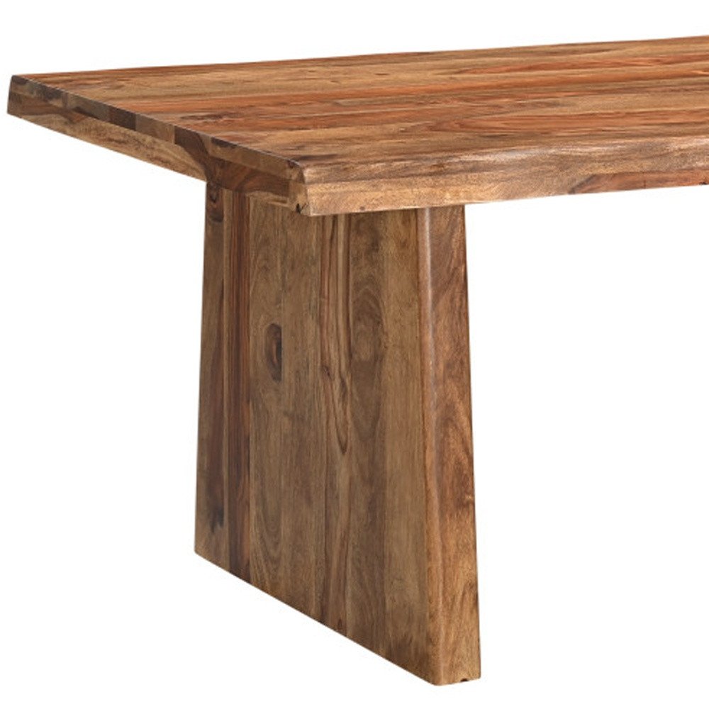 Nine Piece Brown Solid Wood Dining Set with Eight Chairs
