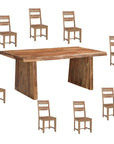Nine Piece Brown Solid Wood Dining Set with Eight Chairs