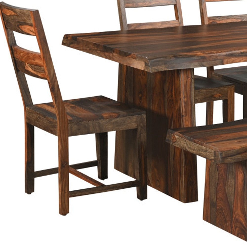 Six Piece Brown Solid Wood Dining Set with Four Chairs