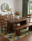 Six Piece Brown Solid Wood Dining Set with Four Chairs