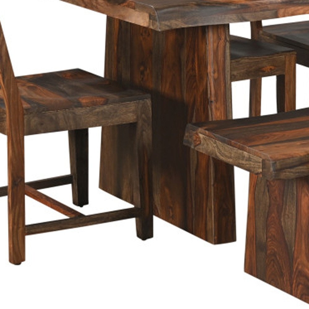 Six Piece Brown Solid Wood Dining Set with Four Chairs