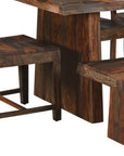 Six Piece Brown Solid Wood Dining Set with Four Chairs