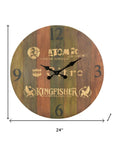24" Brown Solid Wood Silent Analog Round Wall Clock