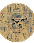 24" Natural Distressed Solid Wood Silent Analog Round Wall Clock