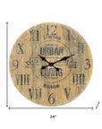 24" Natural Distressed Solid Wood Silent Analog Round Wall Clock