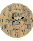 24" Natural Distressed Solid Wood Silent Analog Round Wall Clock