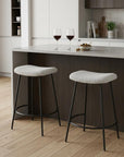 Set of Two 26" White And Black Fabric And Metal Backless Counter Height Bar Chairs