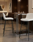 Set of Two 26" White And Black Fabric And Metal Backless Counter Height Bar Chairs