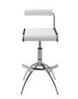 Set of Two White And Silver Faux Leather And Metal Low Back Adjustable Height Bar Chairs