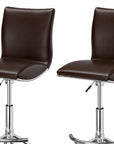 Set of Two Brown And Silver Faux Leather And Metal Low Back Adjustable Height Swivel Bar Chairs