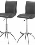 Set of Two Brown And Silver Faux Leather And Metal Low Back Adjustable Height Swivel Bar Chairs