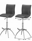 Set of Two Brown And Silver Faux Leather And Metal Low Back Adjustable Height Swivel Bar Chairs