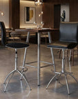 Set of Two Brown And Silver Faux Leather And Metal Low Back Adjustable Height Swivel Bar Chairs