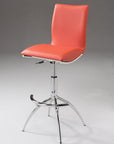 Set of Two Brown And Silver Faux Leather And Metal Low Back Adjustable Height Swivel Bar Chairs