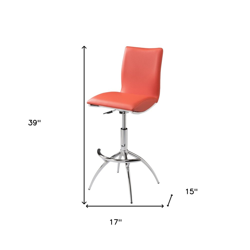 Set of Two Brown And Silver Faux Leather And Metal Low Back Adjustable Height Swivel Bar Chairs