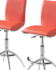 Set of Two Brown And Silver Faux Leather And Metal Low Back Adjustable Height Swivel Bar Chairs