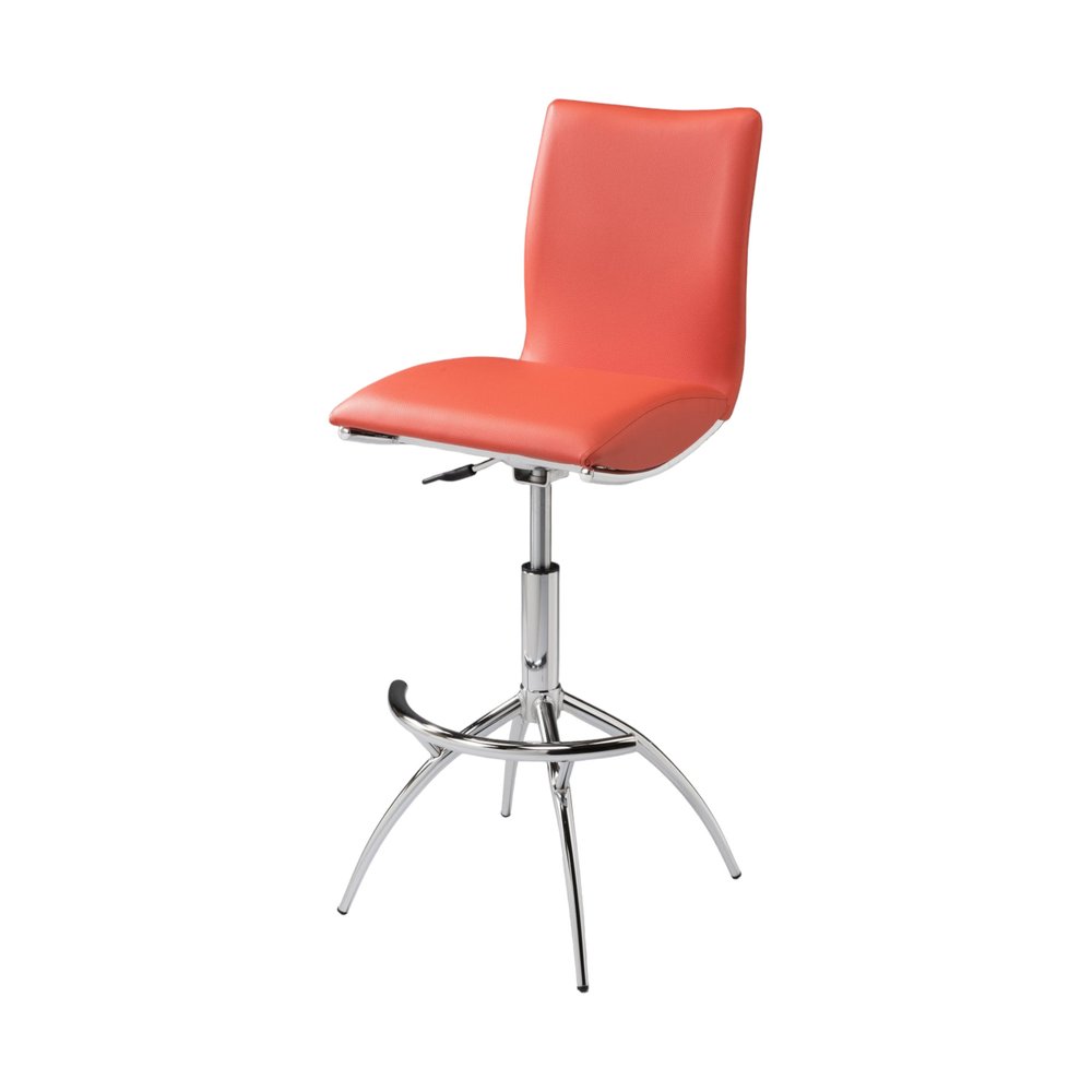 Set of Two Brown And Silver Faux Leather And Metal Low Back Adjustable Height Swivel Bar Chairs