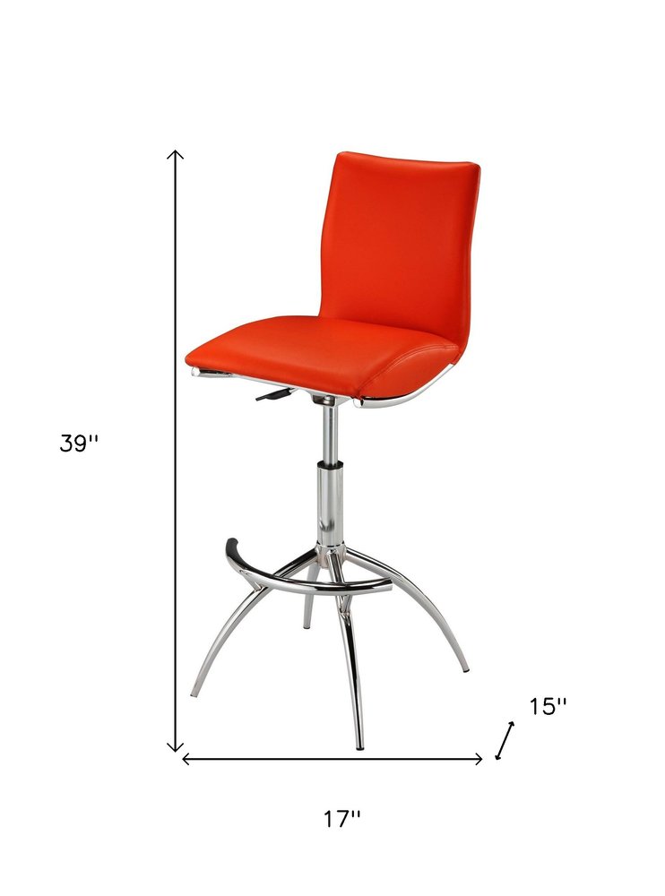 Set of Two Brown And Silver Faux Leather And Metal Low Back Adjustable Height Swivel Bar Chairs