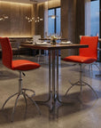 Set of Two Brown And Silver Faux Leather And Metal Low Back Adjustable Height Swivel Bar Chairs
