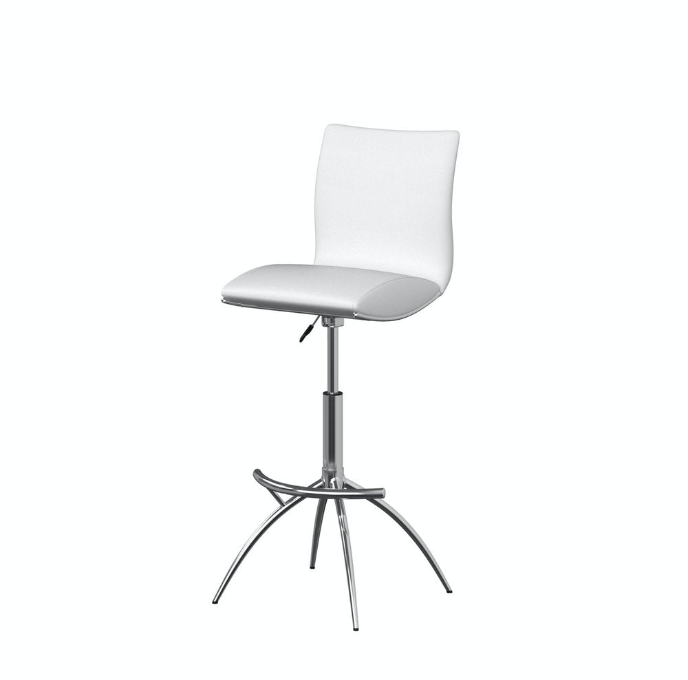 Set of Two Brown And Silver Faux Leather And Metal Low Back Adjustable Height Swivel Bar Chairs