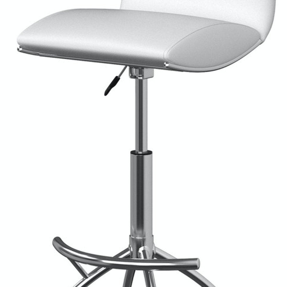 Set of Two Brown And Silver Faux Leather And Metal Low Back Adjustable Height Swivel Bar Chairs
