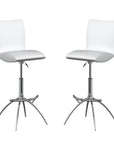 Set of Two Brown And Silver Faux Leather And Metal Low Back Adjustable Height Swivel Bar Chairs
