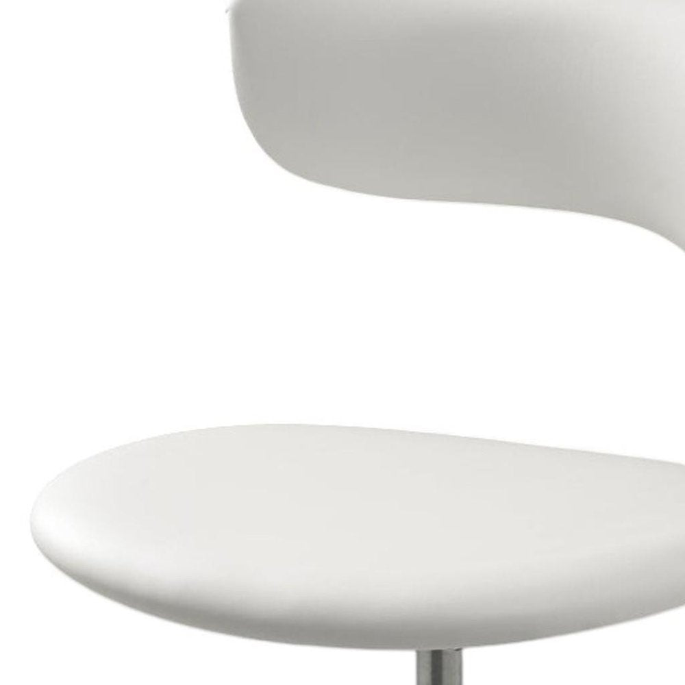 Set of Two White And Silver Faux Leather And Metal Low Back Adjustable Height Bar Chairs