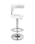 White And Silver Faux Leather And Metal Low Back Adjustable Height Bar Chair