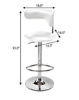 White And Silver Faux Leather And Metal Low Back Adjustable Height Bar Chair