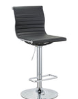 Set of Two Black And Silver Faux Leather And Metal Low Back Adjustable Height Bar Chairs