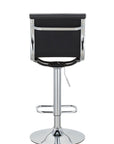 Set of Two Black And Silver Faux Leather And Metal Low Back Adjustable Height Bar Chairs