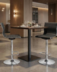 Set of Two Black And Silver Faux Leather And Metal Low Back Adjustable Height Bar Chairs