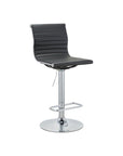 Set of Two Black And Silver Faux Leather And Metal Low Back Adjustable Height Bar Chairs