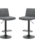 Set of Two Gray And Black Fabric And Metal Low Back Adjustable Height Bar Chairs