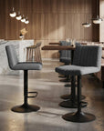 Set of Two Gray And Black Fabric And Metal Low Back Adjustable Height Bar Chairs