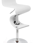 White And Silver Faux Leather And Metal Low Back Adjustable Height Bar Chair