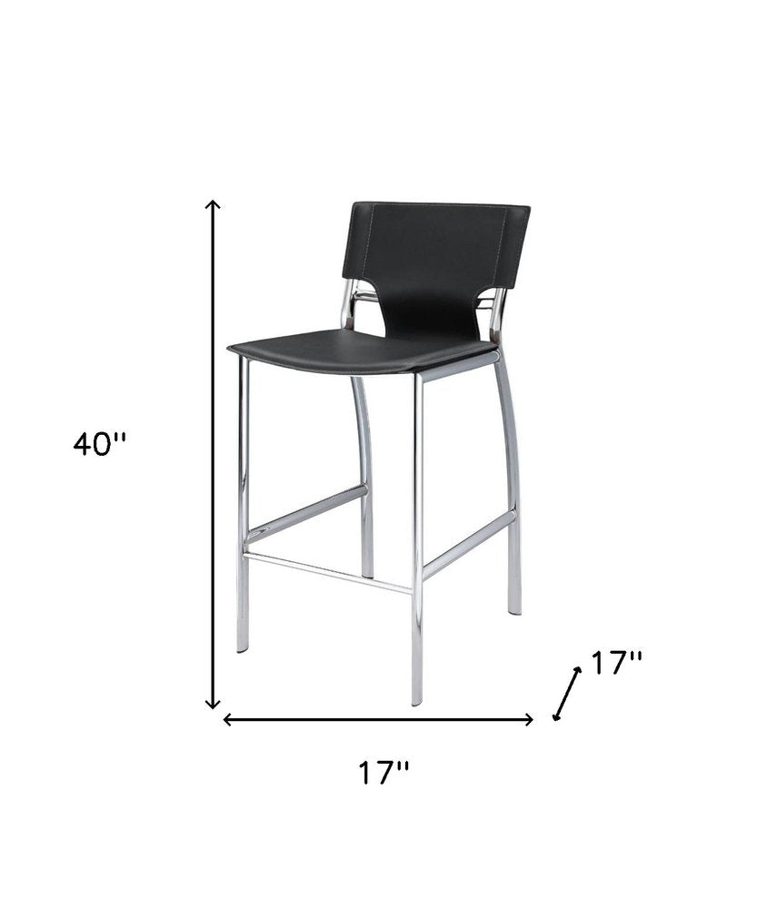Set of Two 29" Gray And Silver Faux Leather And Metal Low Back Bar Height Bar Chairs