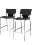 Set of Two 29" Gray And Silver Faux Leather And Metal Low Back Bar Height Bar Chairs