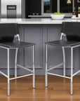 Set of Two 29" Black And Silver Faux Leather And Metal Low Back Bar Height Bar Chairs