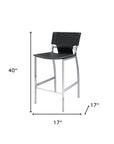 Set of Two 29" Black And Silver Faux Leather And Metal Low Back Bar Height Bar Chairs
