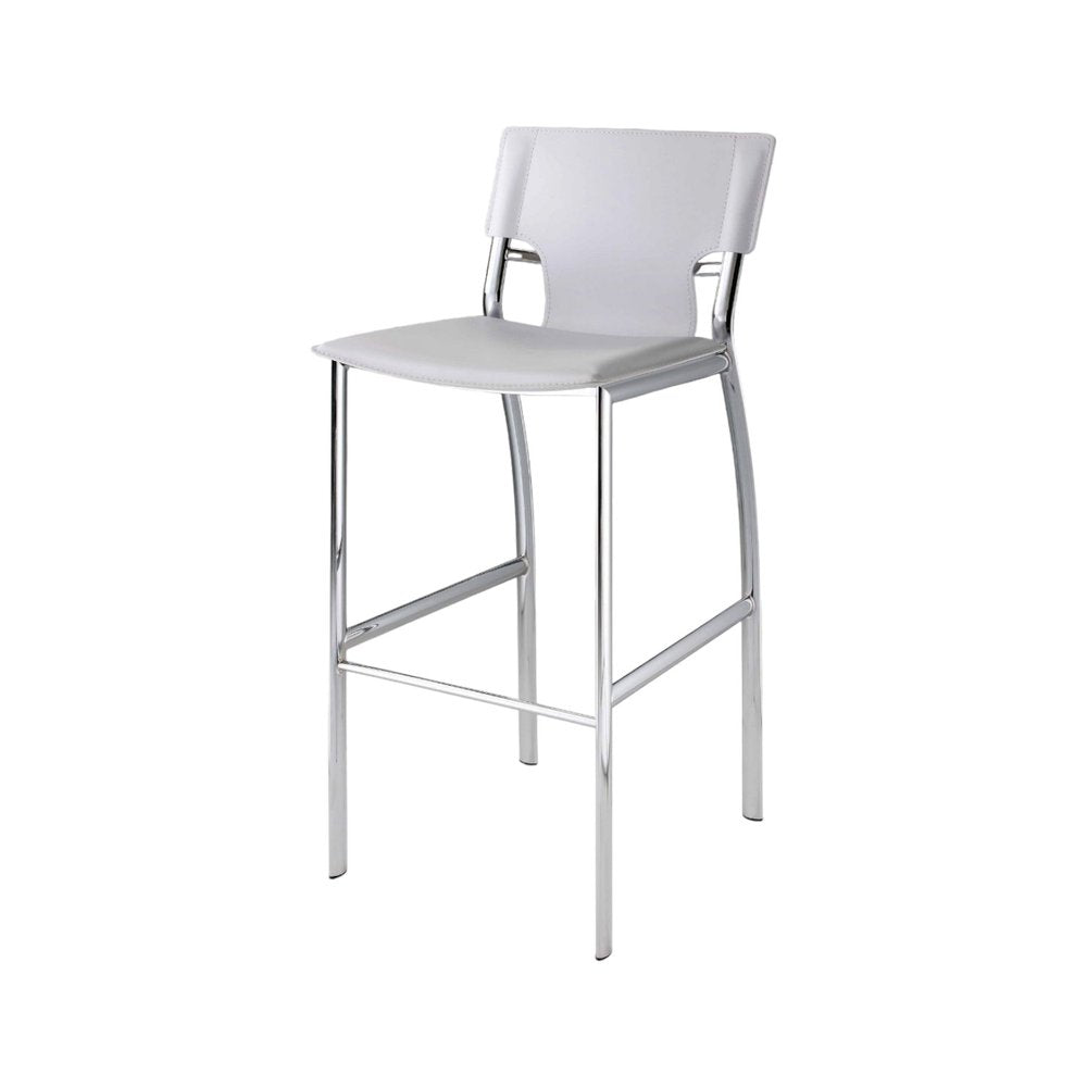 Set of Two 29" White And Silver Faux Leather And Metal Low Back Bar Height Bar Chairs