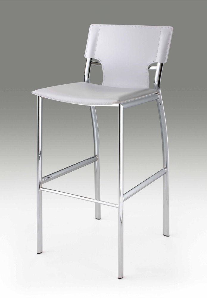 Set of Two 29" White And Silver Faux Leather And Metal Low Back Bar Height Bar Chairs