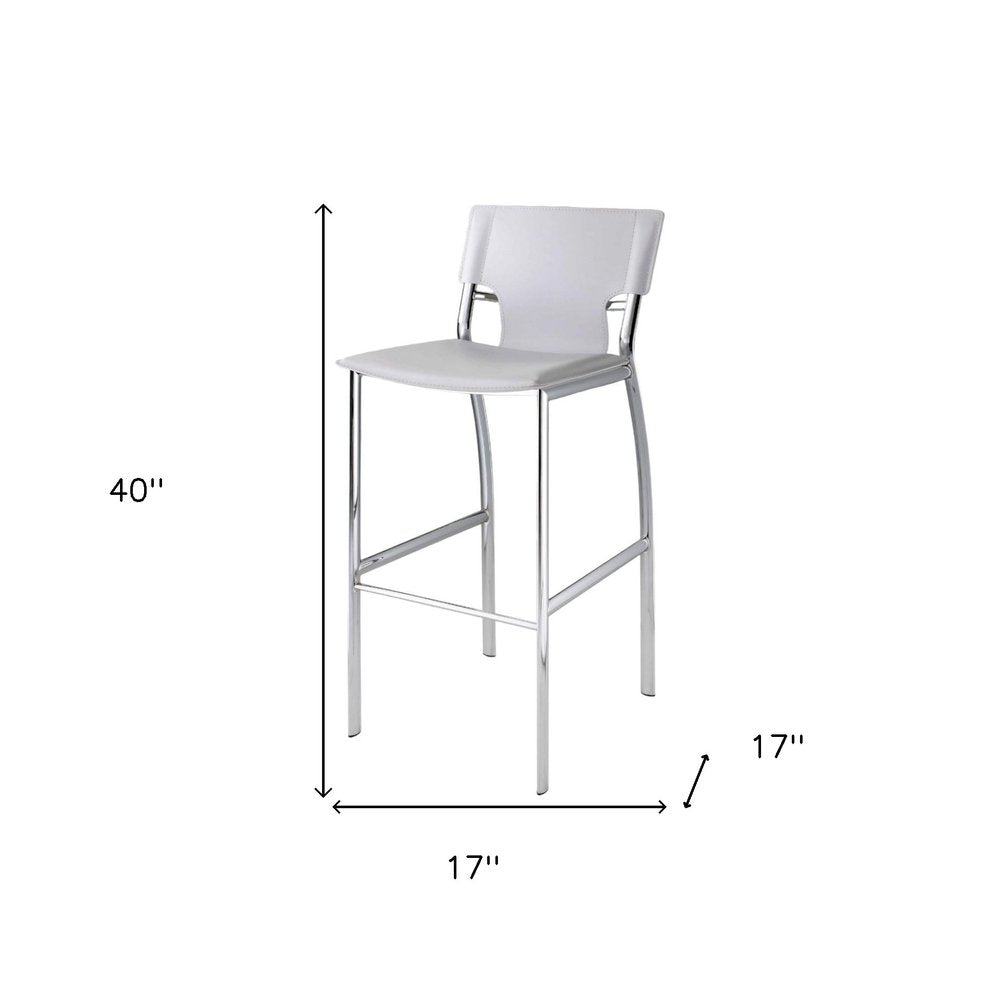 Set of Two 29" White And Silver Faux Leather And Metal Low Back Bar Height Bar Chairs
