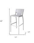 Set of Two 29" White And Silver Faux Leather And Metal Low Back Bar Height Bar Chairs