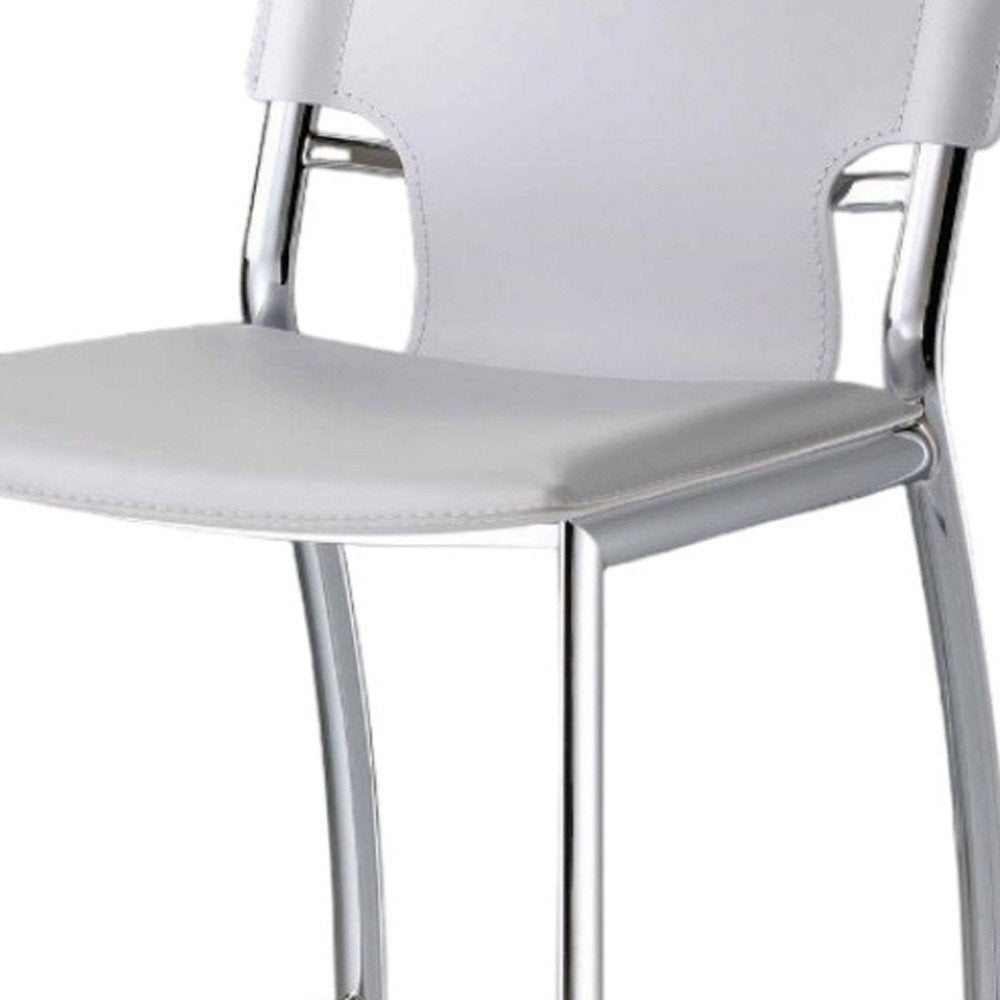 Set of Two 29" White And Silver Faux Leather And Metal Low Back Bar Height Bar Chairs