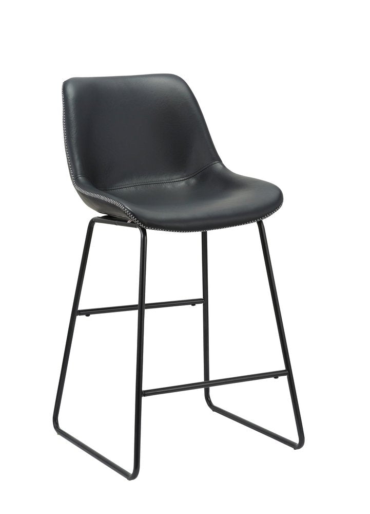 Set of Two Black Faux Leather And Metal Low Back Counter Height Bar Chairs