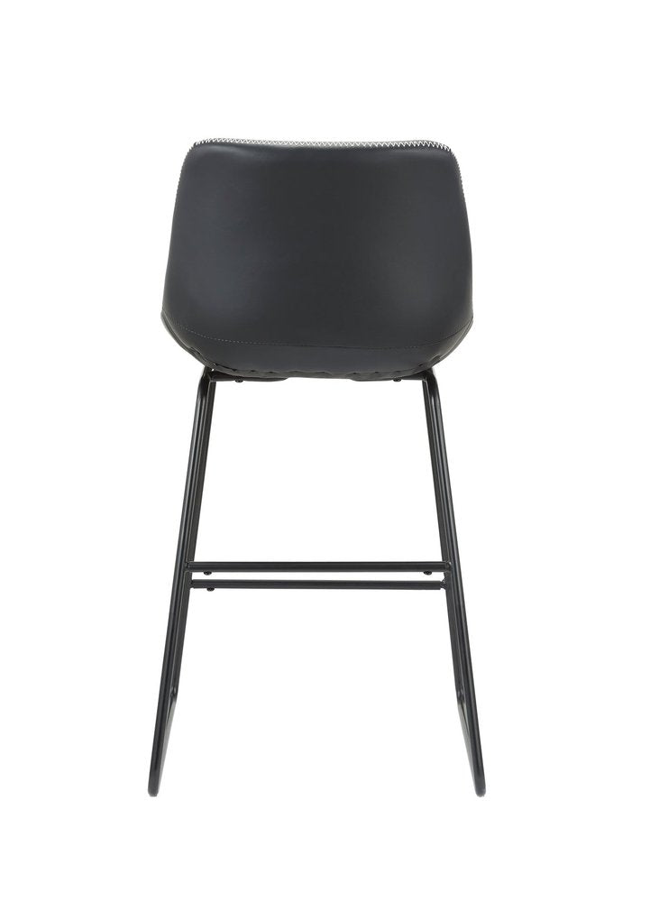 Set of Two Black Faux Leather And Metal Low Back Counter Height Bar Chairs