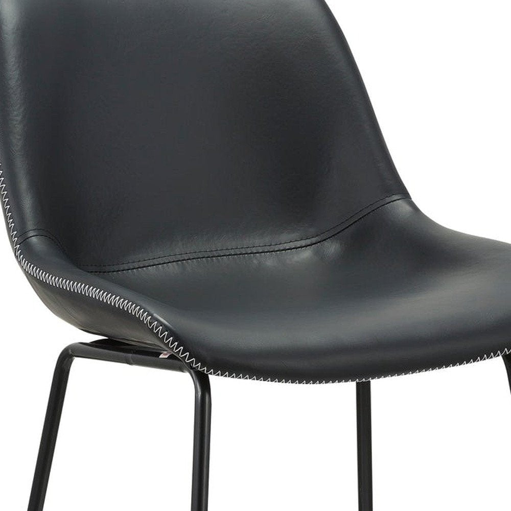 Set of Two Black Faux Leather And Metal Low Back Counter Height Bar Chairs
